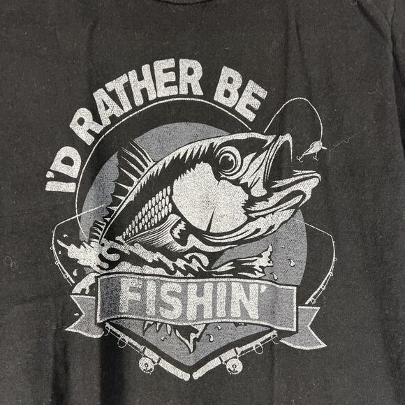 Rather Be Fishing T-Shirt Men's Small S Short Sleeve Crew Neck Logo Black - Picture 2 of 3